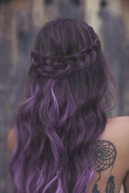 Purple hairstyles - long hair with braid