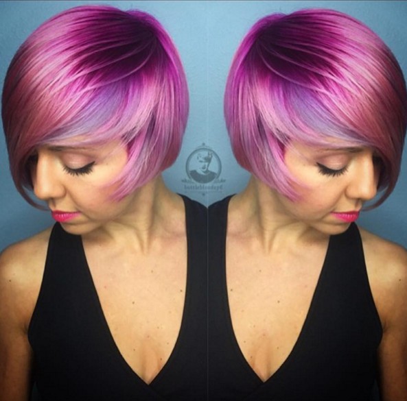 Purple and purple hair color and beautiful short hairstyle design
