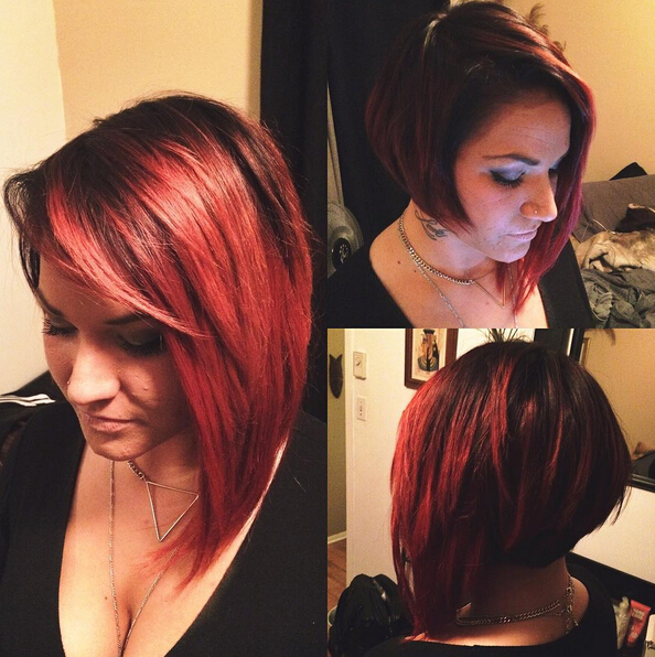 Red bob cut asymmetric