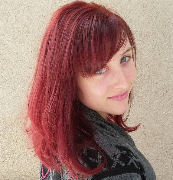 Red medium hairstyle with side bangs