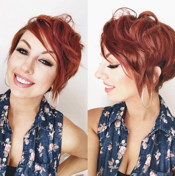 Curd red hair shave - short hairstyles with side bangs