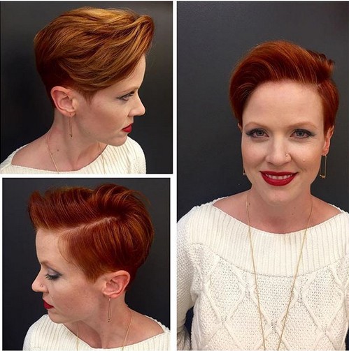 Red haircuts with long side bangs - short hairstyles for women more than 40