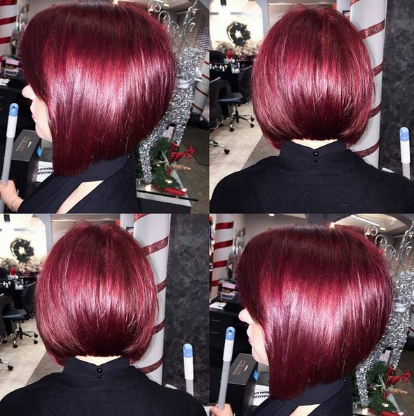 Red, Razed Round Bob Cut - short hairstyles for women