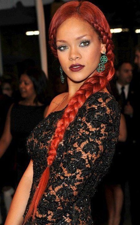 Rihanna hairstyles: elegant side braids