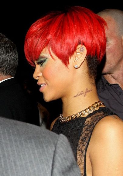 Rihanna short hairstyles: cut a very short red pixel hair