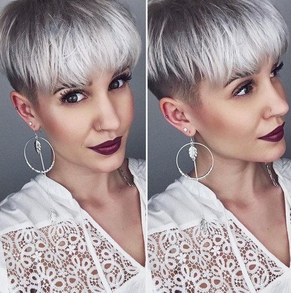 Shaving haircuts for Platinum gray hair - very short hairstyle for the summer