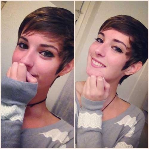 Short Pixe haircut with short side bangs. It is cute and modern