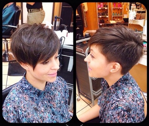 Short Pixe haircuts with long side bangs