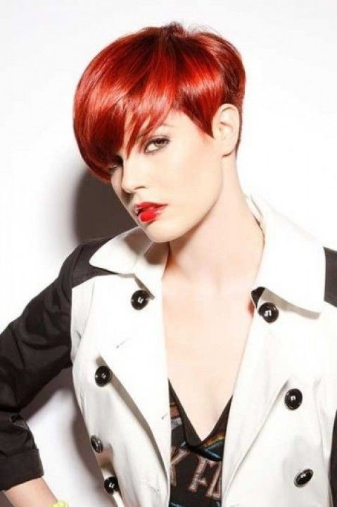 A short red haircut for straight hair