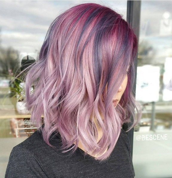Winter hairstyles with metallic rose color