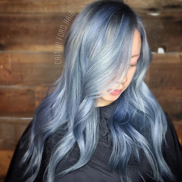 Silver gray hairstyle for long hair