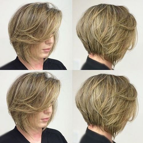 Bob cut cut with corner side bangs - elegant short hairstyles for a thick hair girl