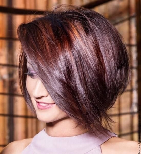 Bob haircuts stacked with long side bangs