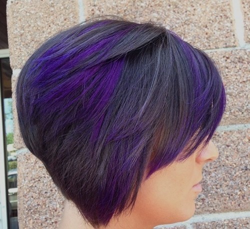 Short hair cutting with a purple and black staple