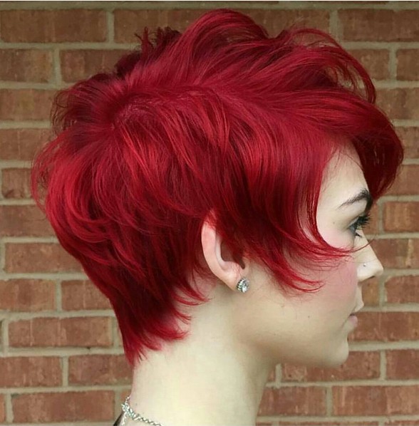 Short hairstyle stacked for red hair colors