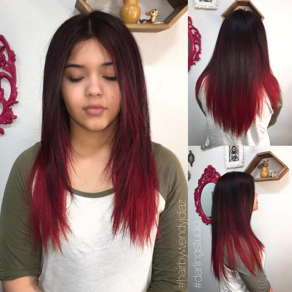 Long straight hair style with red red
