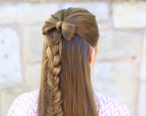 Long straight hair style with a French braid
