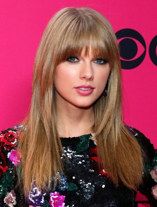 Taylor Swift hairstyles 2014: medium hair cut with short bangs