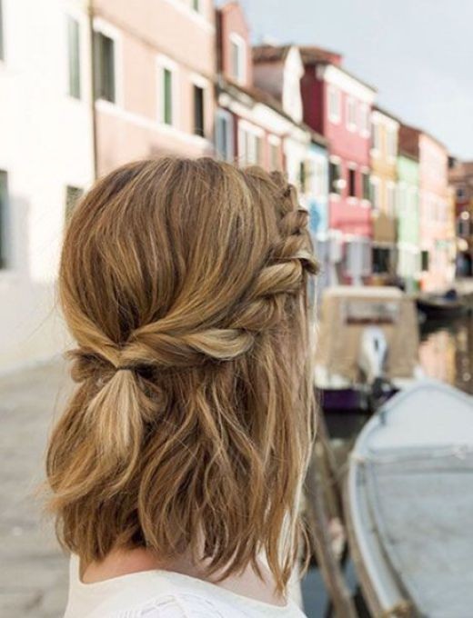 Modern messy twisted half or appearances of medium hair - school hairstyles