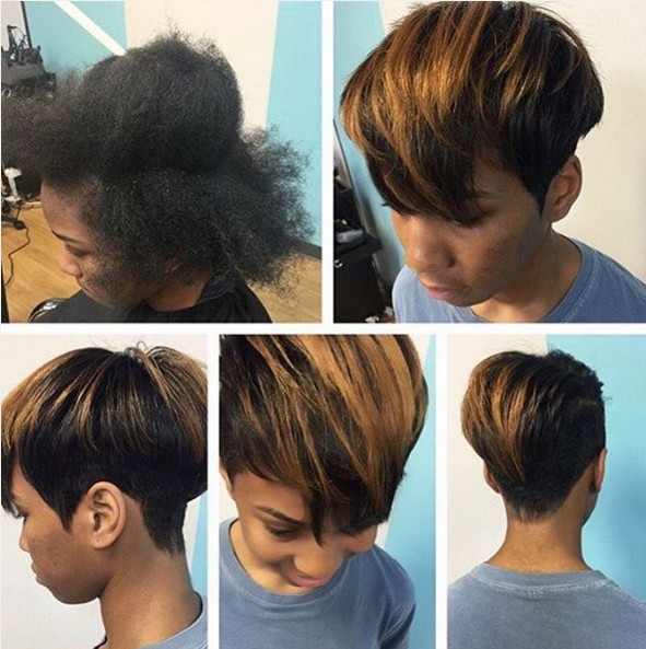 Modern, straight short haircut