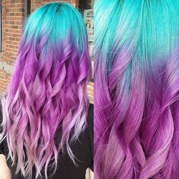 Under the lights - purple hair ombre - long hair hair