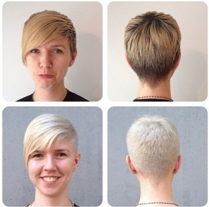 Hair styles are very short with long bangs