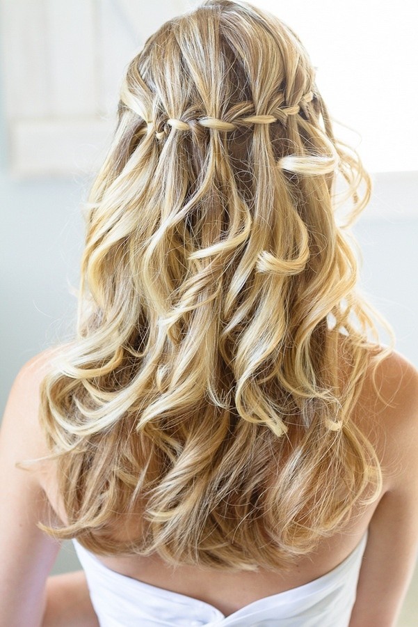 Waterfall braid with curls for the dancer party