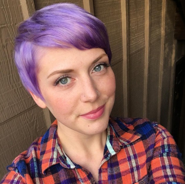 Colored pixie cut with bangs for short hair - short purple pastel hair cutting