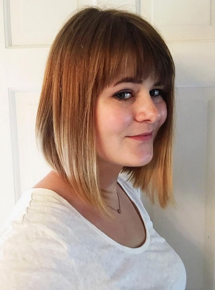 Popbob hairstyle is inverted with sharp bangs