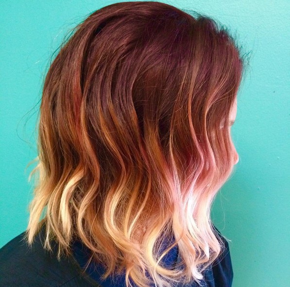 A red layer to a blonde bump barber for thick hair