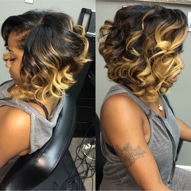 Medium curly hairstyle for black women - messy bob