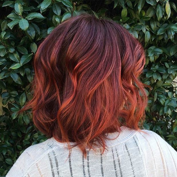 Red Ombre Bob back hairstyle