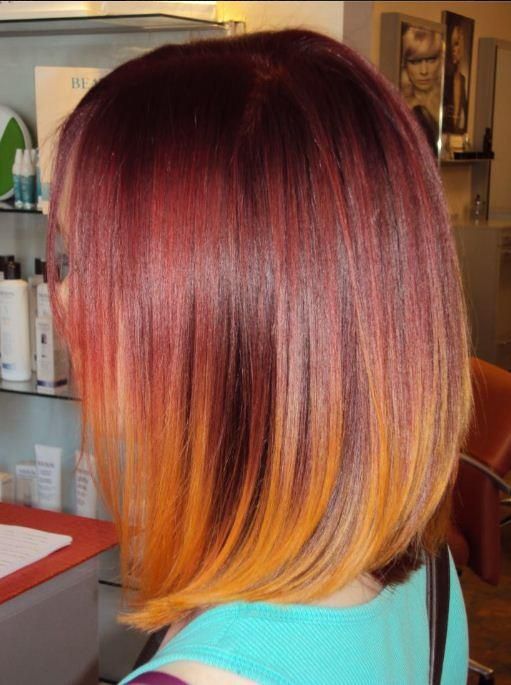 Hairstyle from red to orange for straight hair