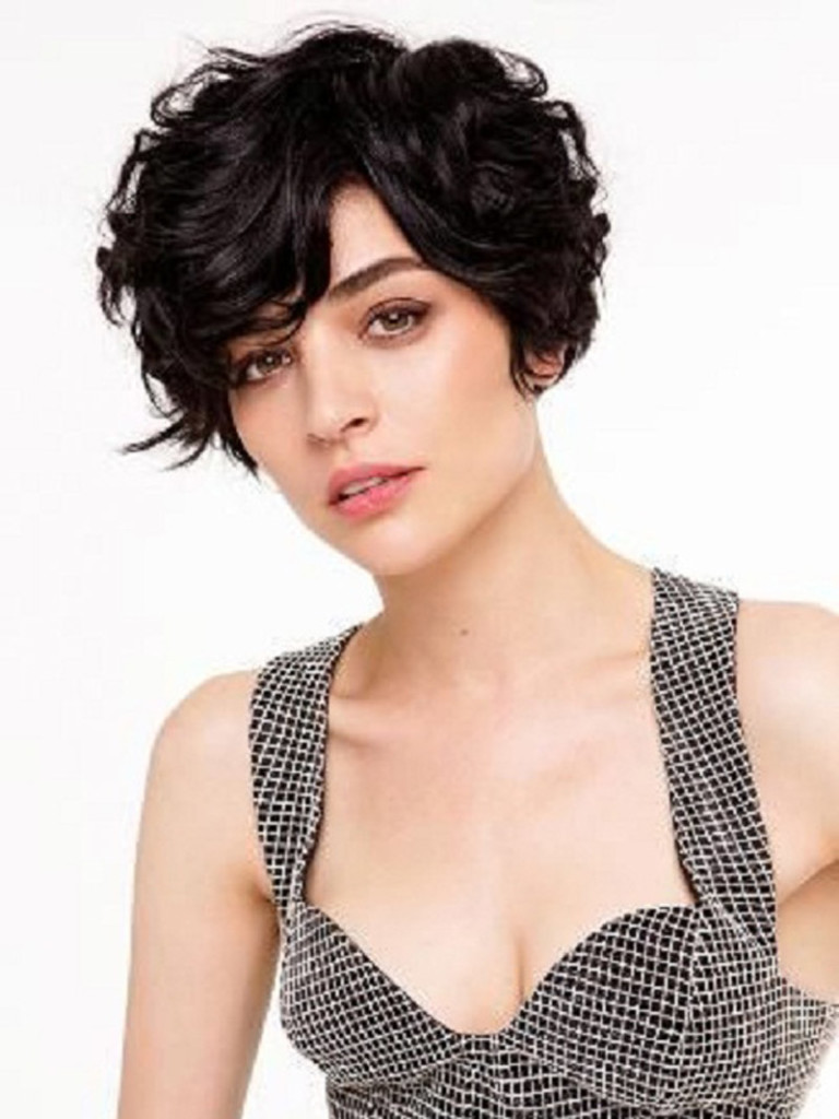Short black curly pixel cut