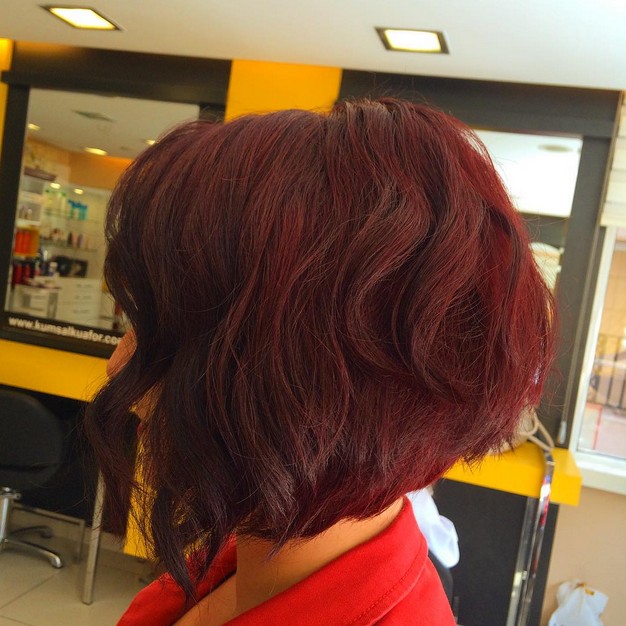 A short red -red bob hairstyle for thick hair