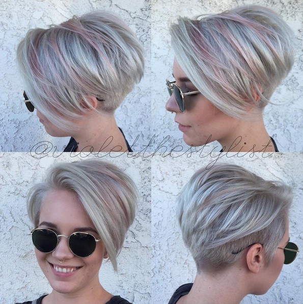 Short straight pieces with feathers bangs