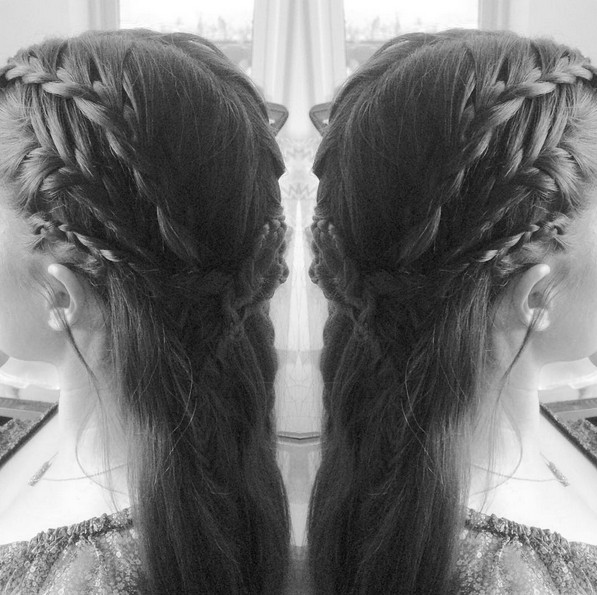 Waterfall braid with the French fishtail and make a bars brand in the back