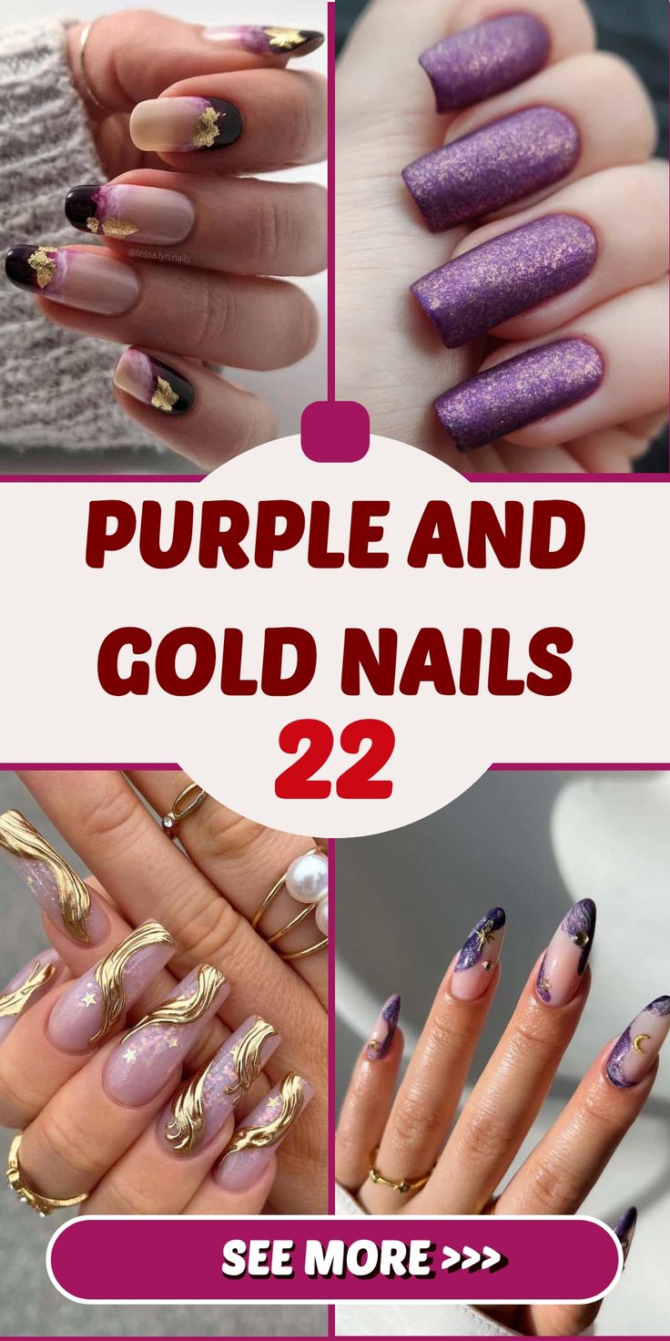 22+ Purple and gold nails with elegant looks