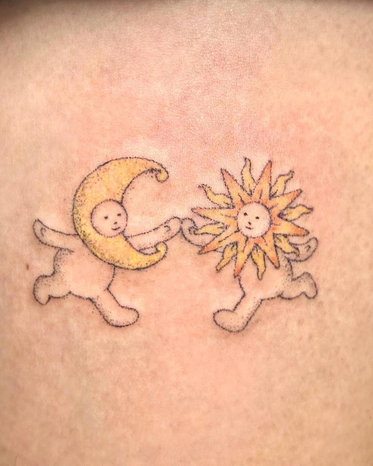 Cosmic Harmony in Ink: Cute Sun and Moon Tattoo Ideas to Express Your Inner Balance.
