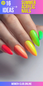 Summer acrylic nail trends: Cute long and short almond shapes in pink, blue, green and ombre