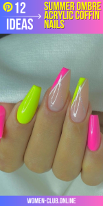 Summer Ombre Acrylic Nails: Stunning glitter accents in pink, blue, green, purple and more