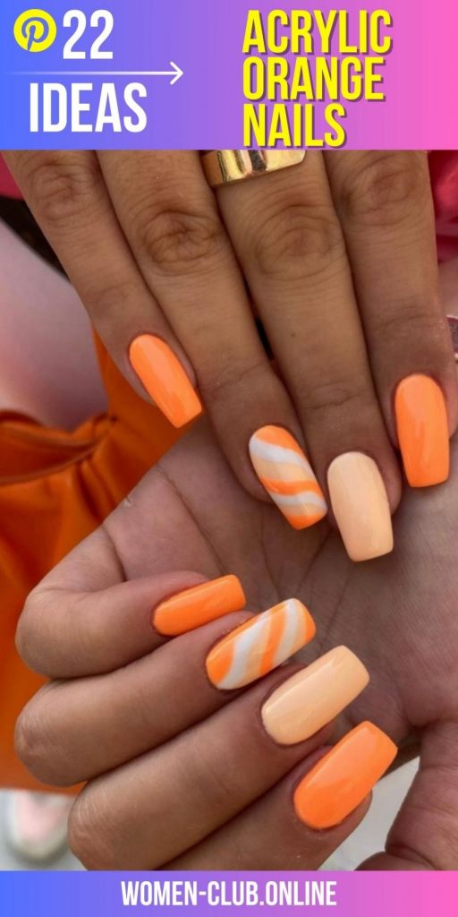 Neon orange acrylic nail designs for summer: bright, short and ombre styles! Nail art ideas