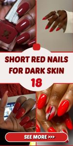 SIMPLE AND ELEGANT: Classic short red nails for dark skinned women