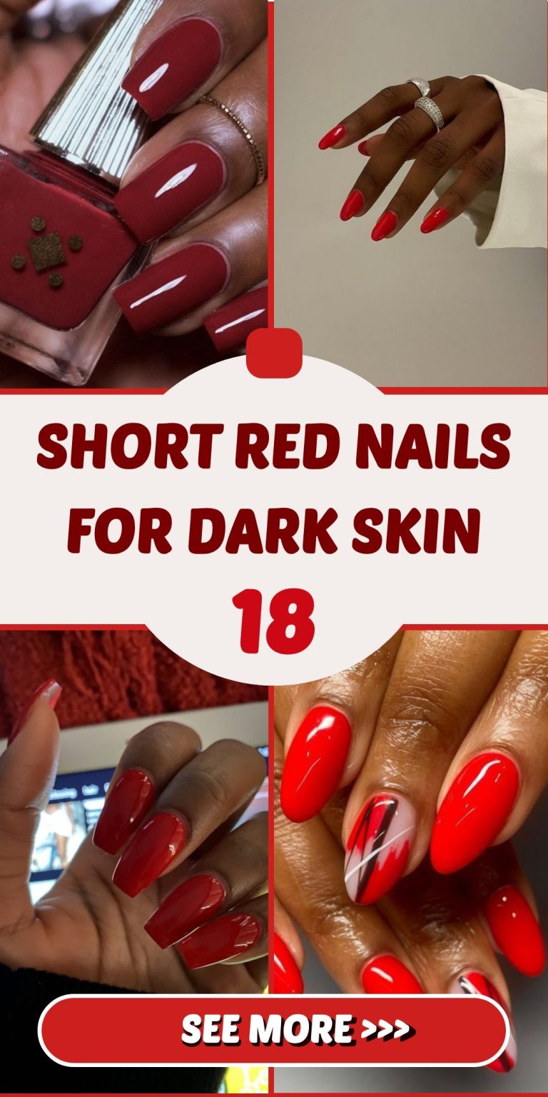 SIMPLE AND ELEGANT: Classic short red nails for dark skinned women