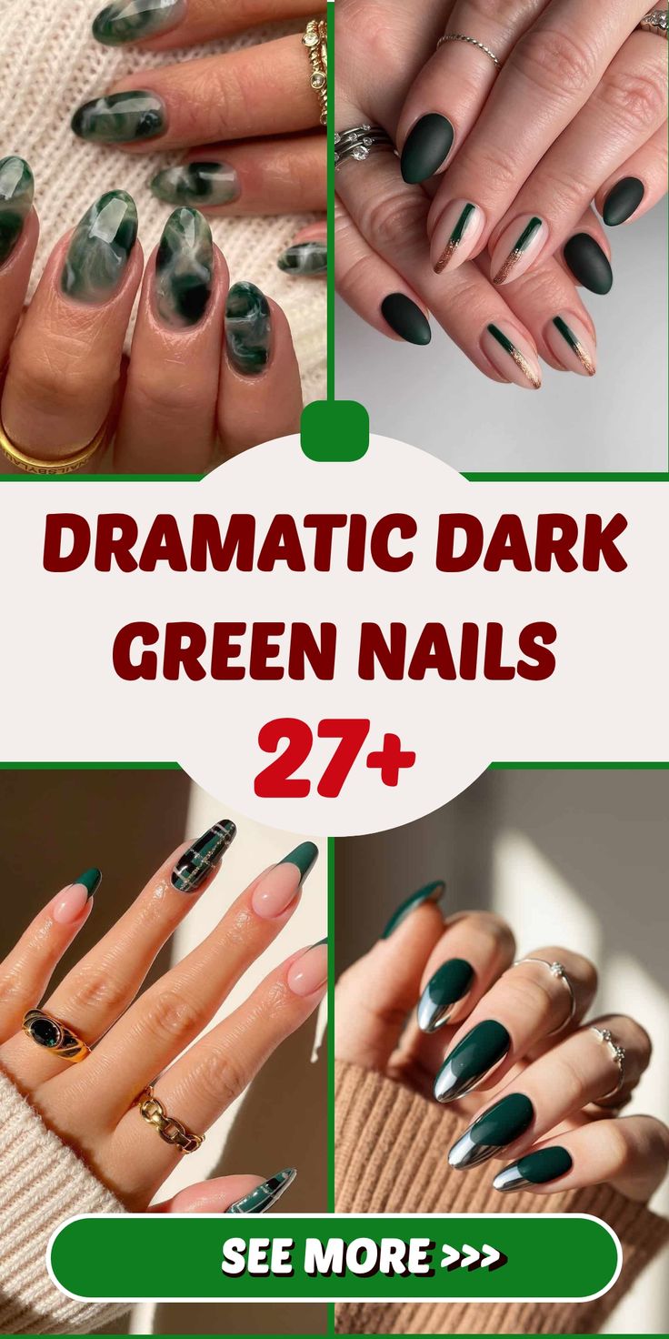27+ Sexy Dark Green Nails You'll Love