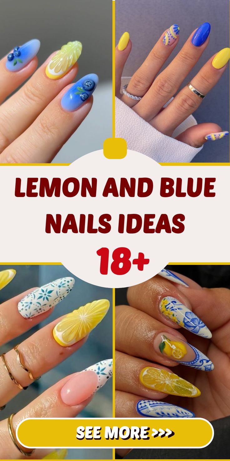 18 ideas for lemon and blue nails: brighten your look in summer 2025