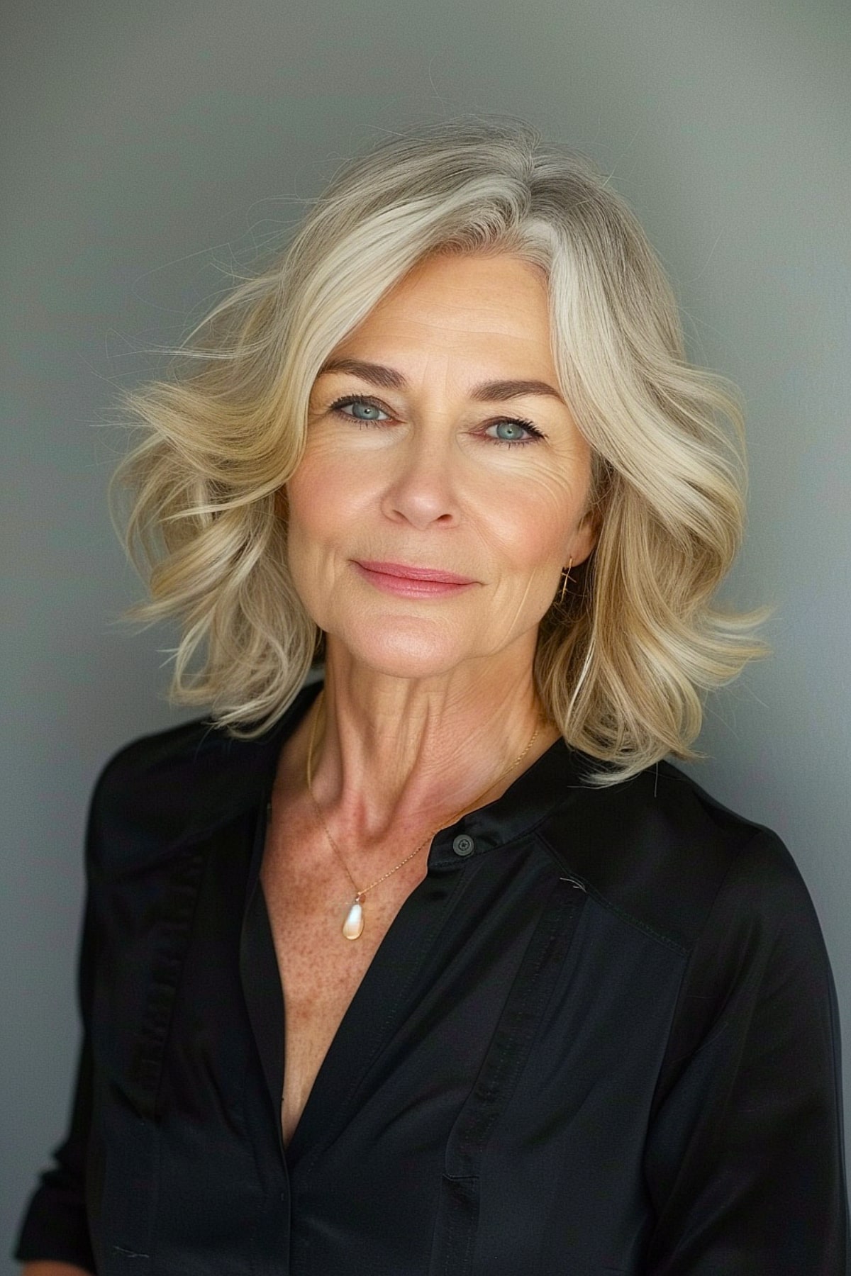 Shoulder length hairstyle with soft waves and layers