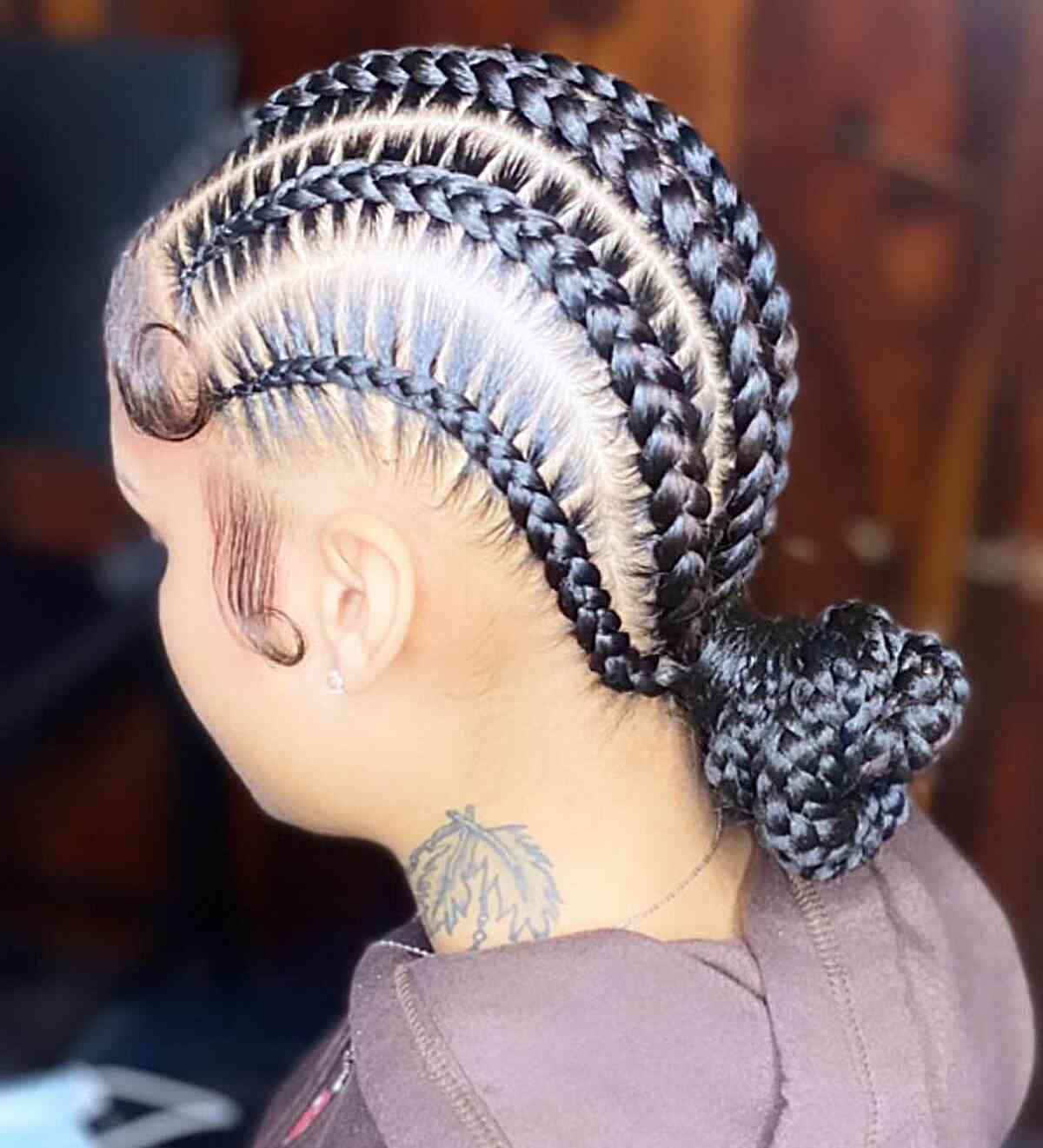 Elegant stitch braids with a tangled bun