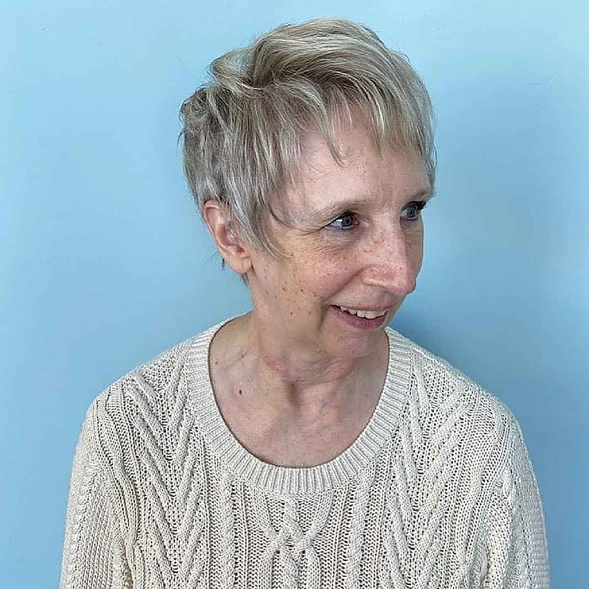 Short layered pixie with thin bangs