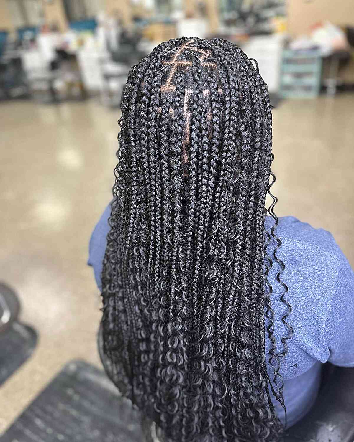 Longer and medium box braids without knots with loops